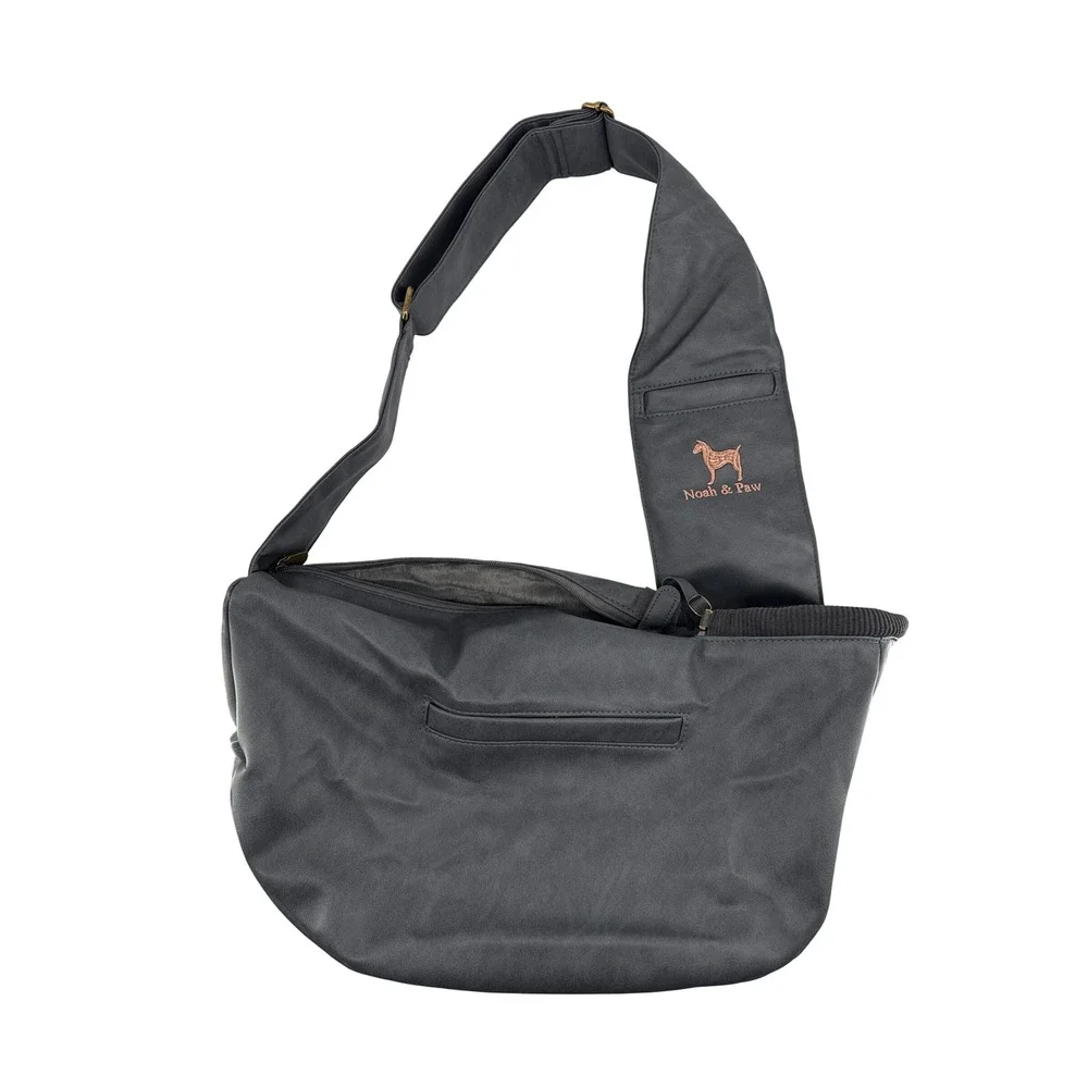 Noah & Paw Pet Carrier Sling Charcoal Grey Vegan Leather Faux Fur Small Dog Cat
